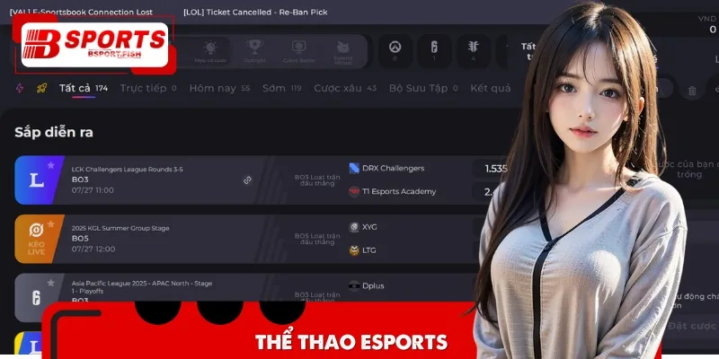 Thể thao eSports là sảnh cược đắt khách nhất nhì tại Bsports